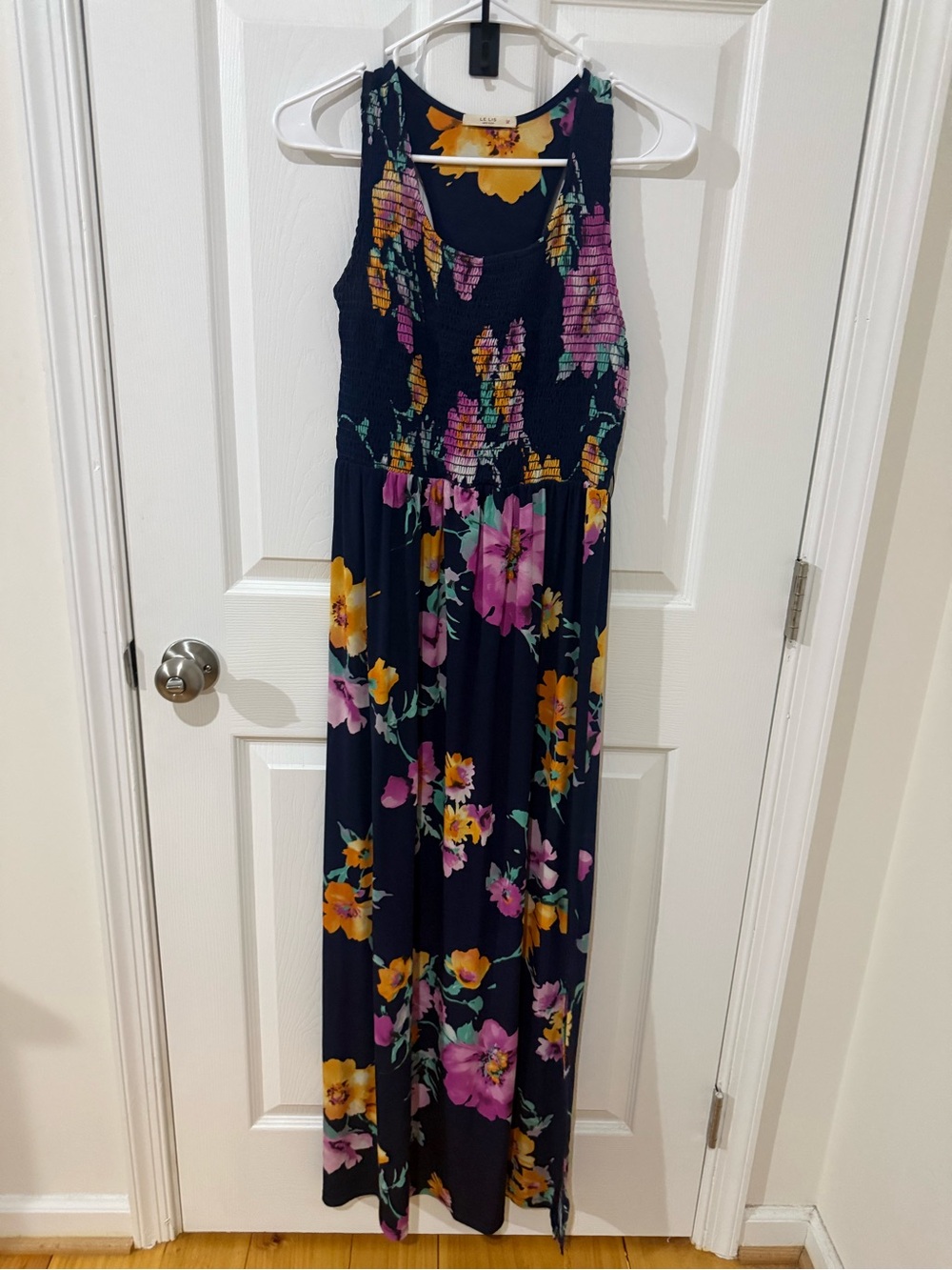 Le Lis Navy Maxi Dress with Pink & Yellow Floral Print